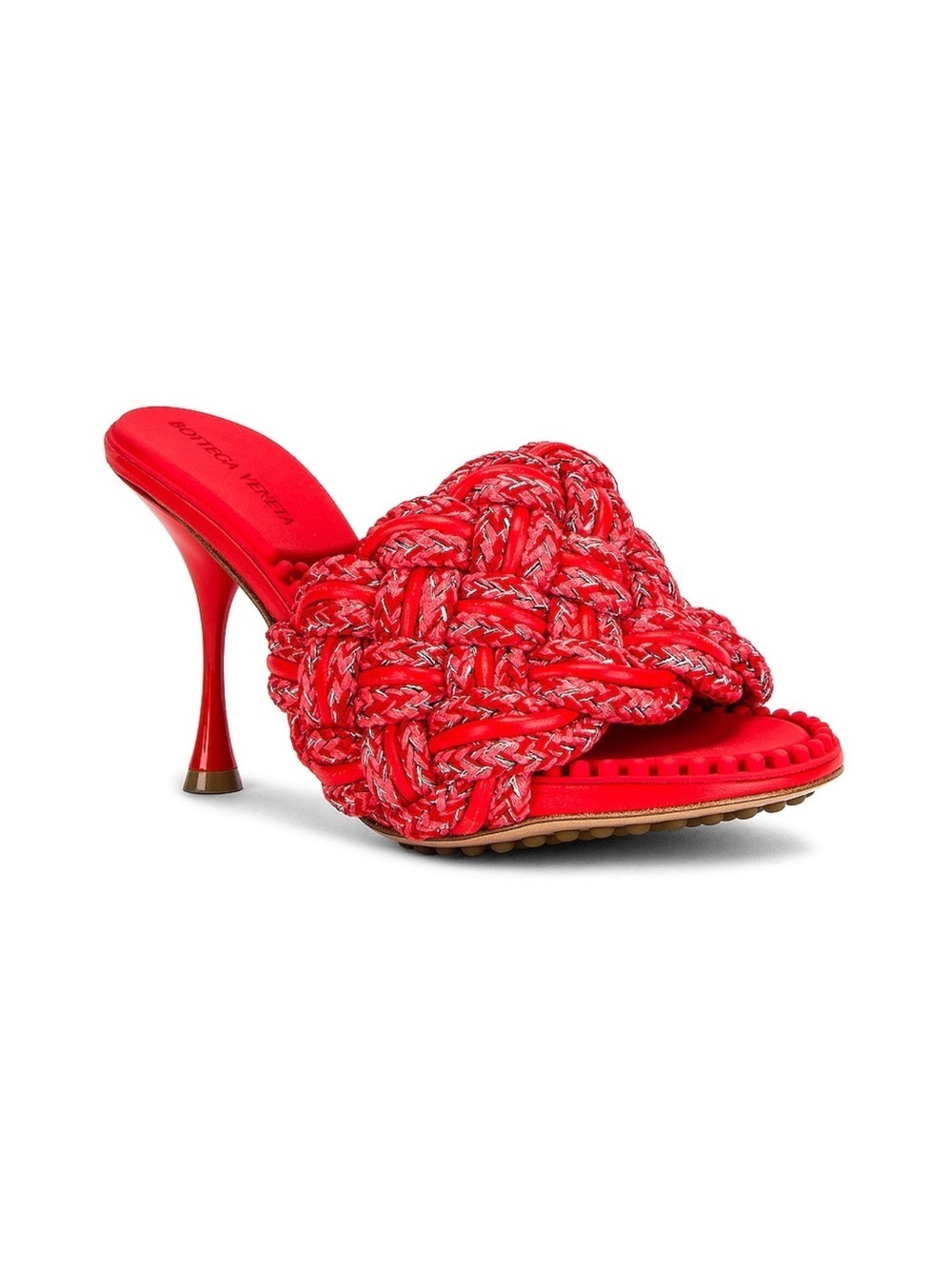 Bottega Veneta Lido Red Woven Leather Mule Dot Sandals Size 38.5